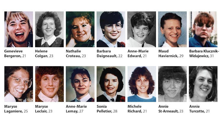 Two rows of photographs of seven women each