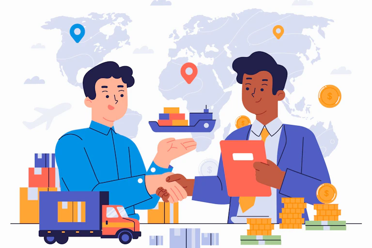 Hand drawn international trade illustrated.