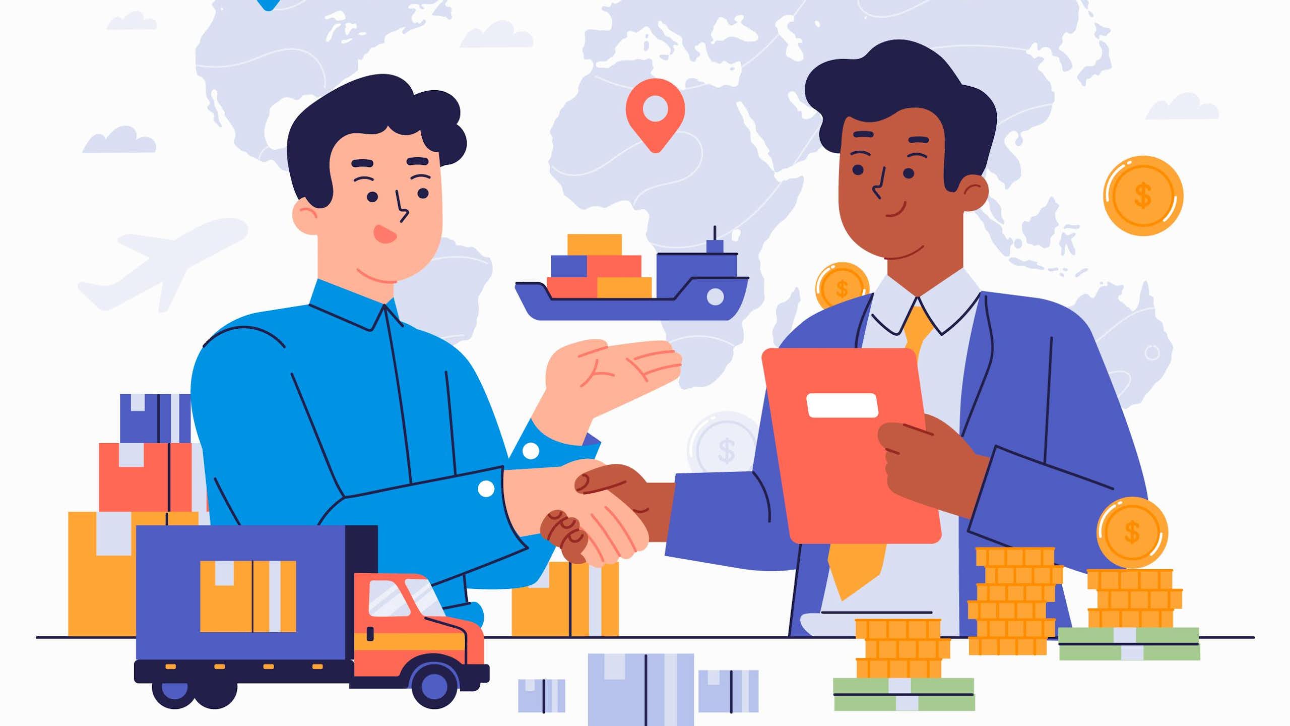 Hand drawn international trade illustrated.