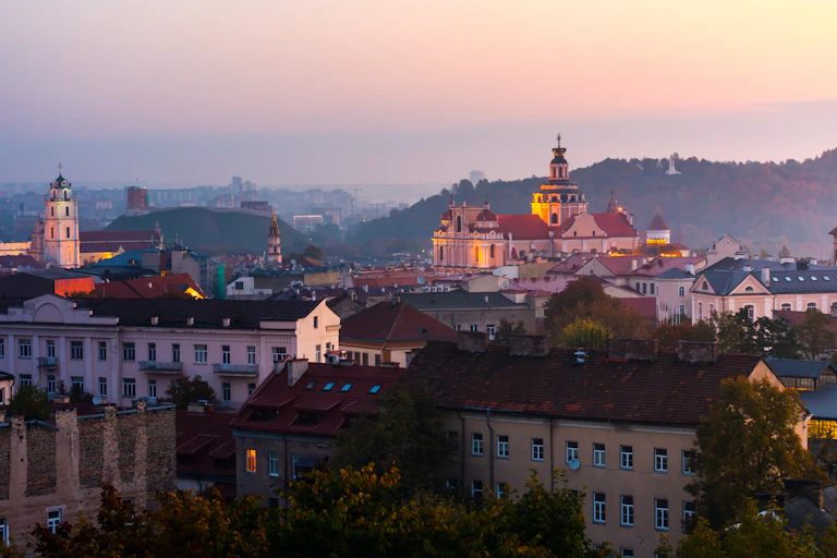 aerial cityscape of vilnius, lithuania, at dusk