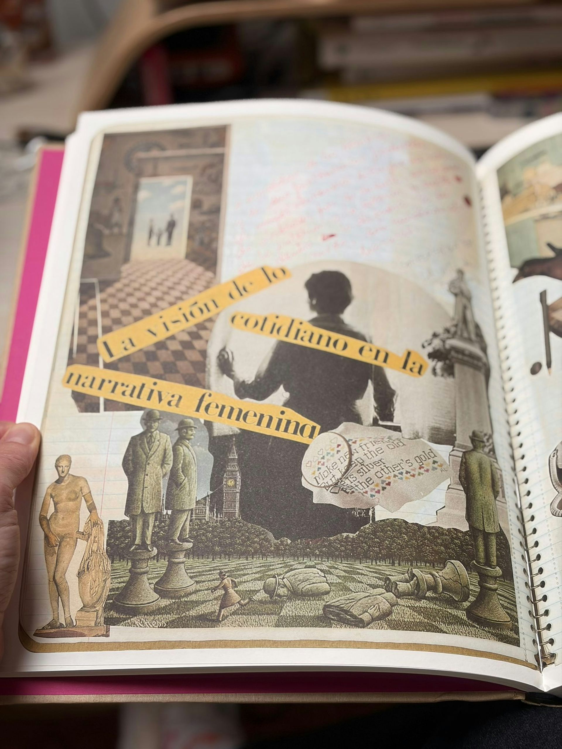 Collage of the woman at the window.