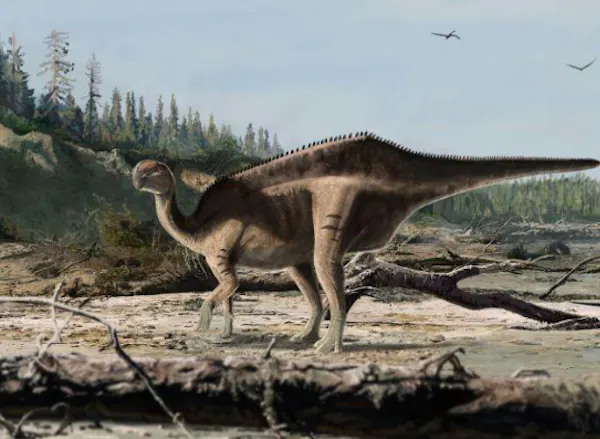 Illustration of dinosaur walking on four legs/