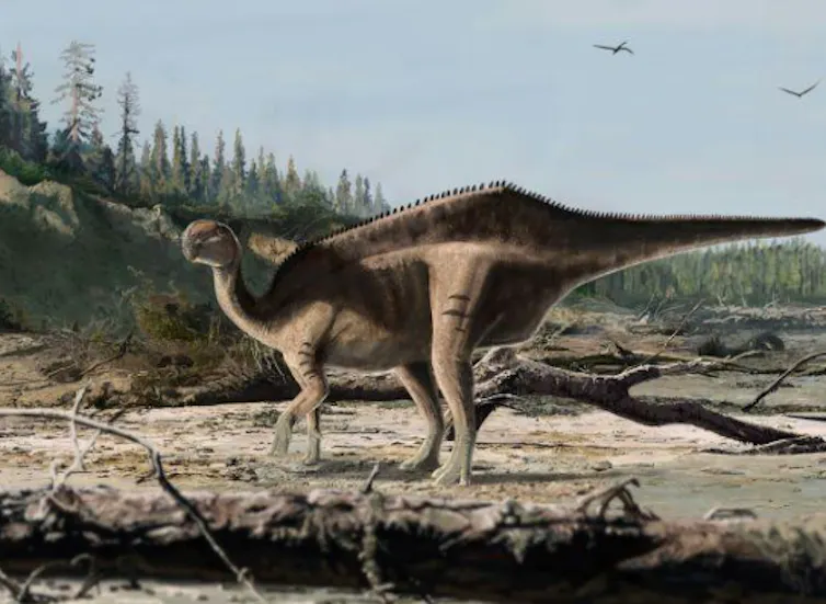 Illustration of dinosaur walking on four legs/