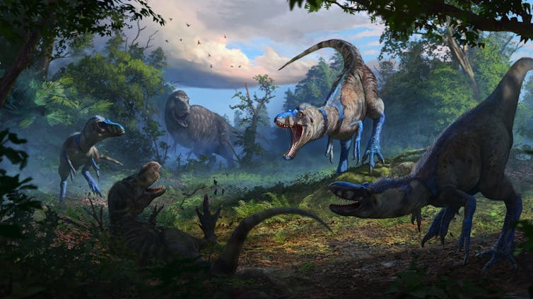 The most efficient dinosaur discoveries of 2025 2 Illustration of dinosaurs preparing for attack.