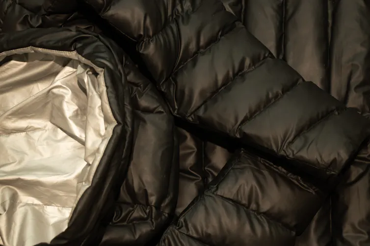 A close up of a down puffer jacket.