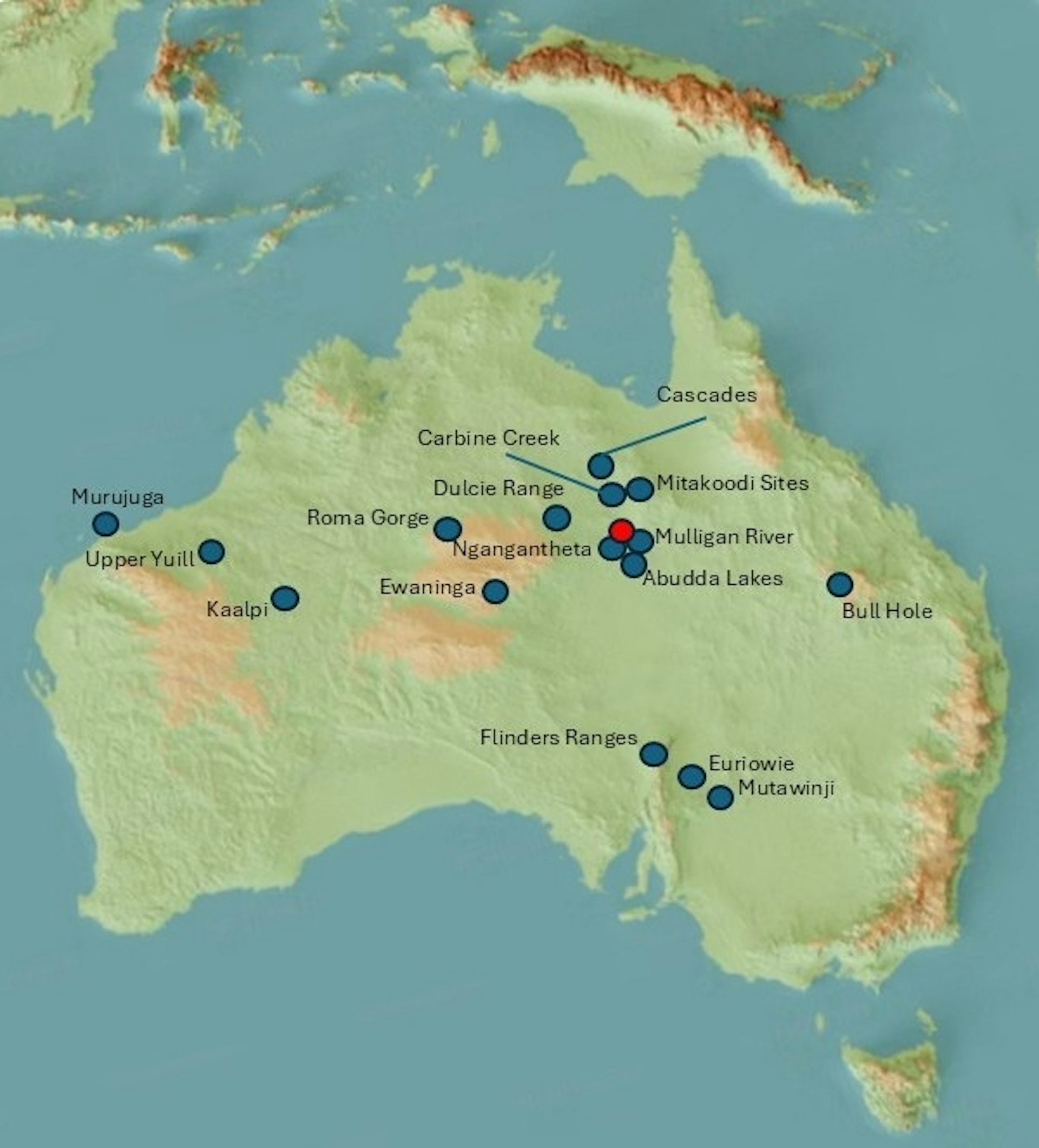 Map of Australia with a wide spread of markers.
