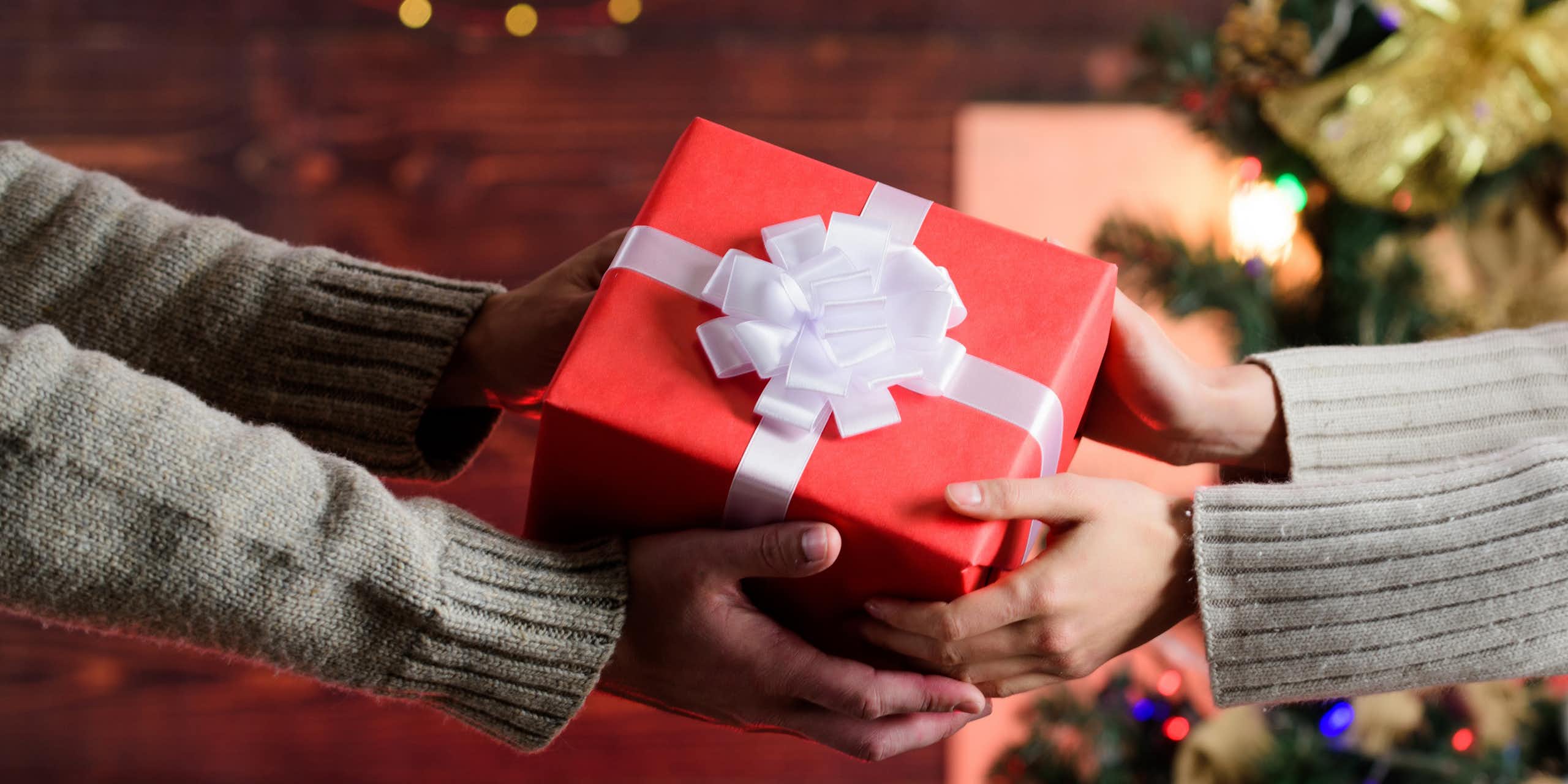 Xmas gift being handed over