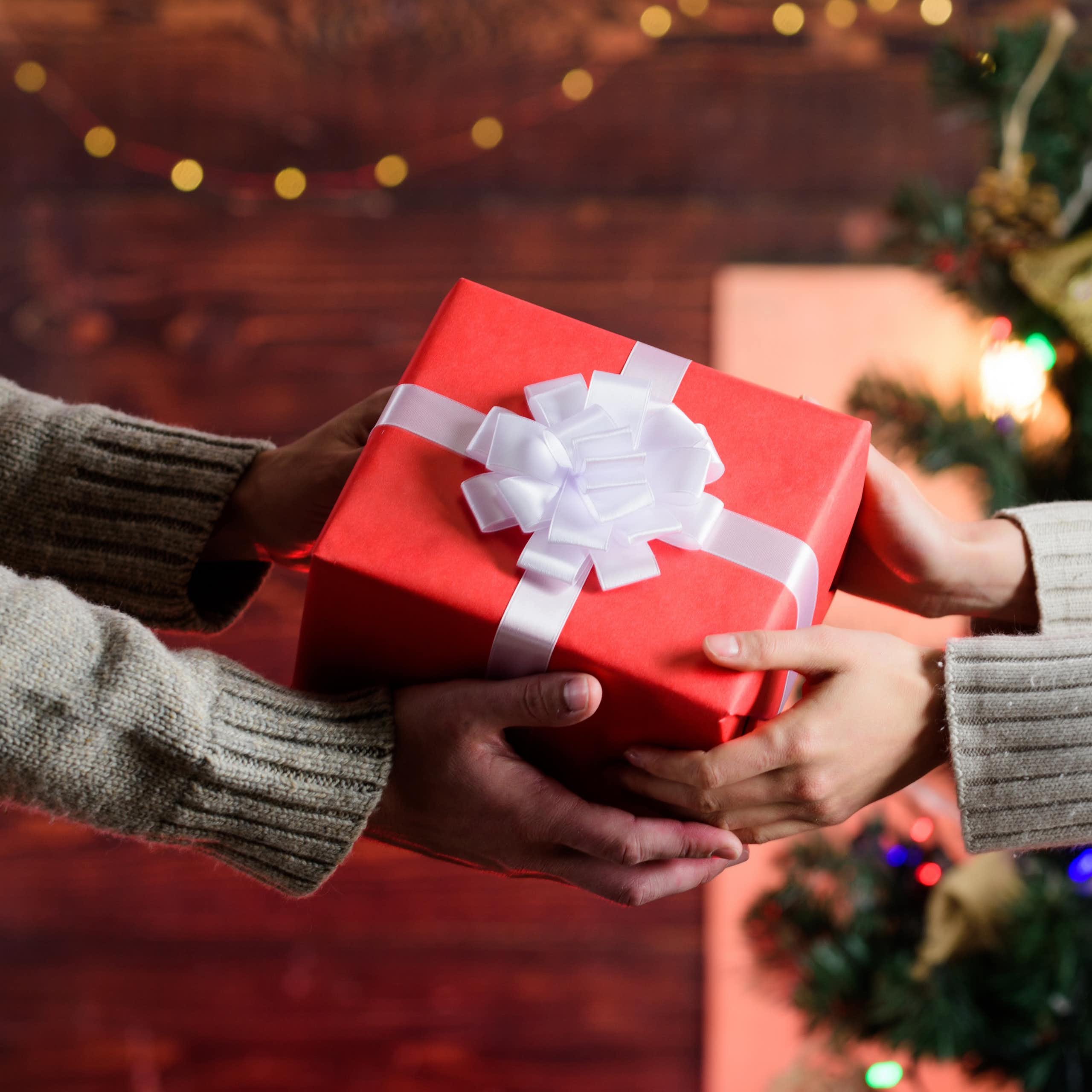 Xmas gift being handed over