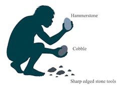 Illustration of an early human making tools