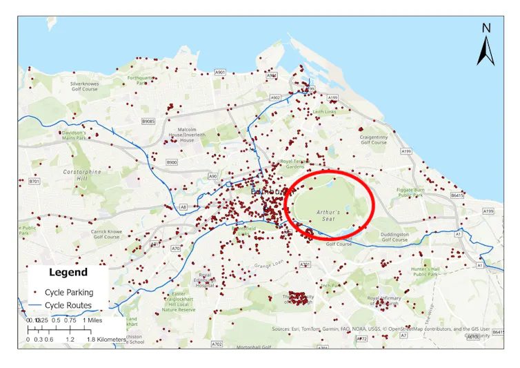 map of Edinburgh with red circle