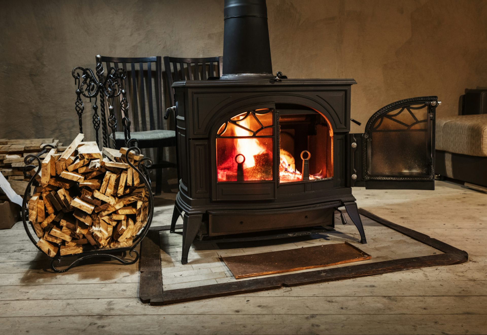 A wood burning stove