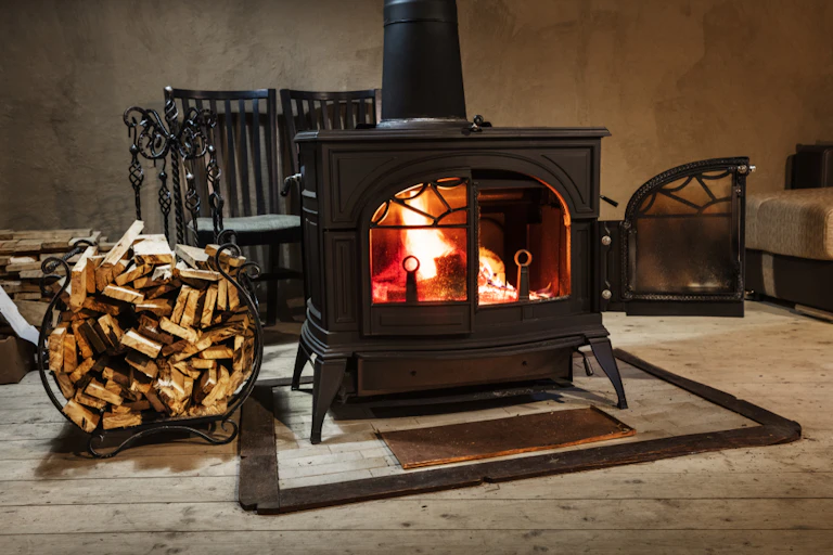A wood burning stove