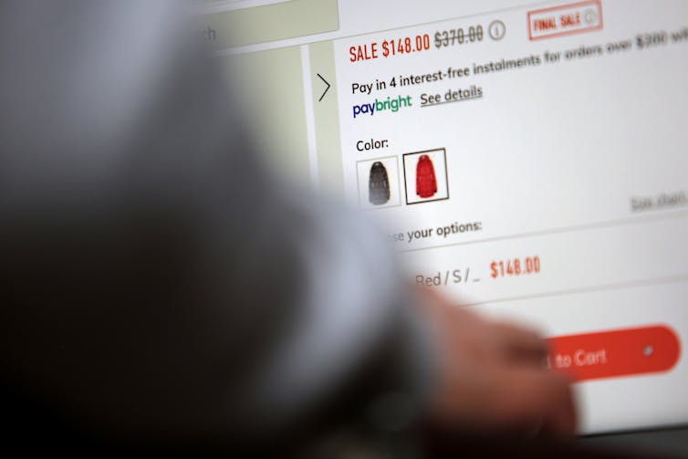 El logotipo de Paybright se ve en el sitio web de comercio electrónico de un minorista que ofrece una oferta de comprar ahora, pagar después.