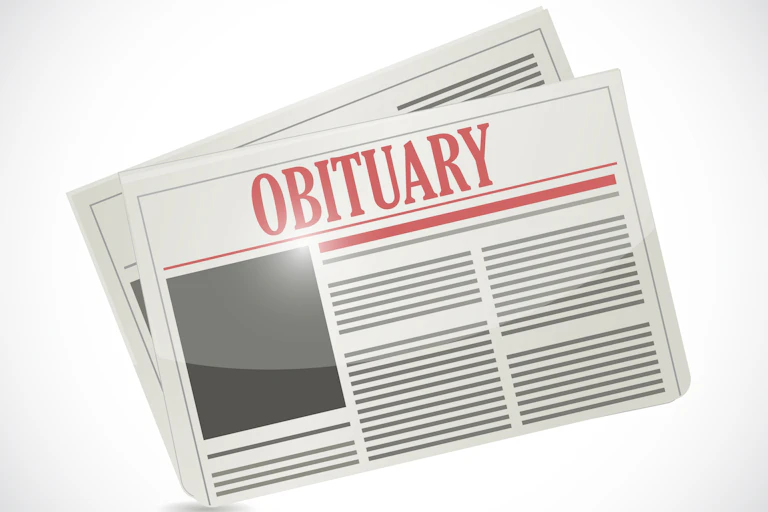 A newspaper-style image showing ‘Obituary’ on the masthead.