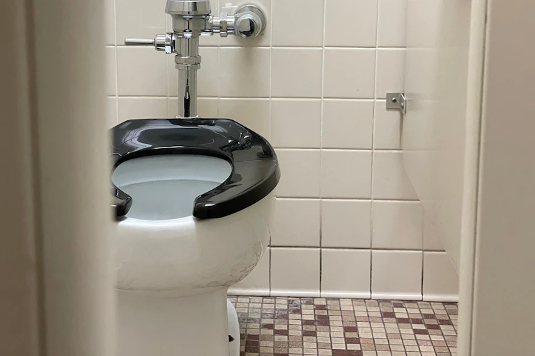A public toilet lurks behind a door