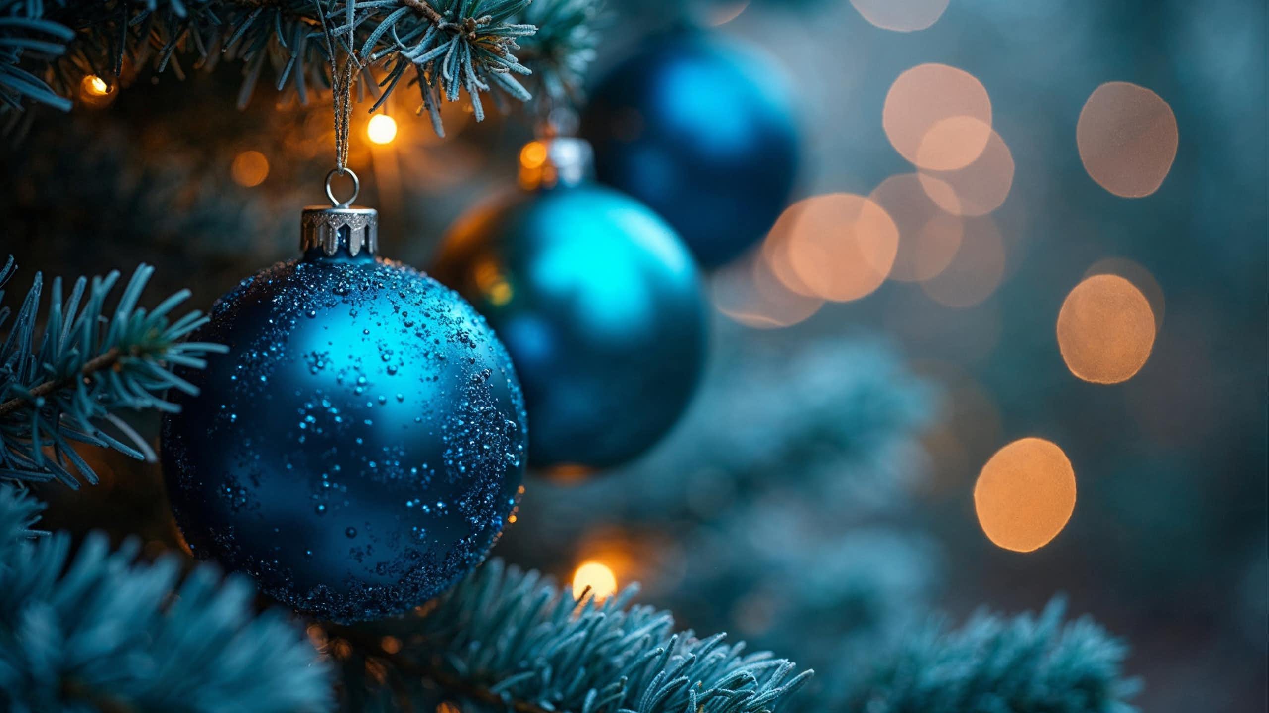 Close up of Christmas tree baubles.