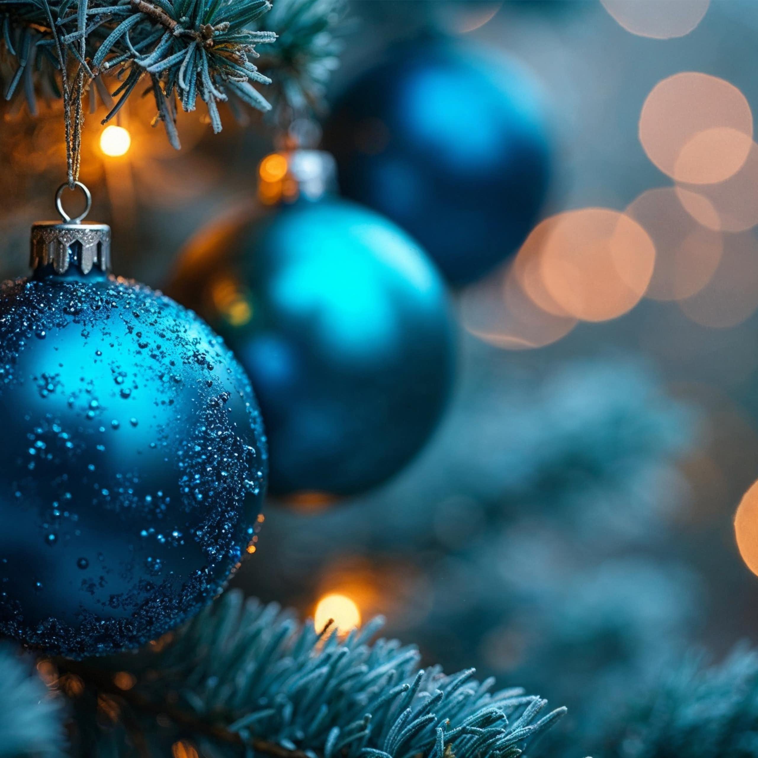 Close up of Christmas tree baubles.