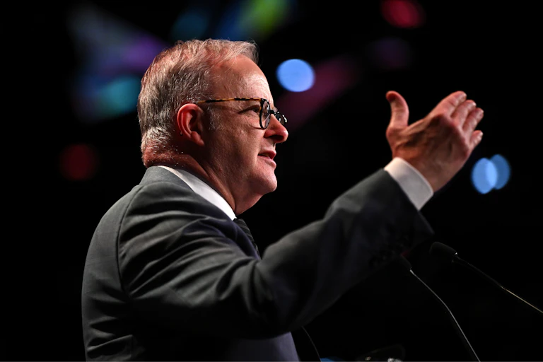 Anthony Albanese speaks passionately during an event in Sydney.