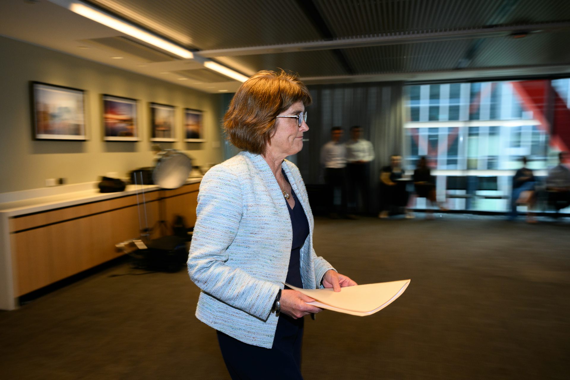 Reserve Bank of Australia (RBA) Governor Michele Bullock arrives to speak to media