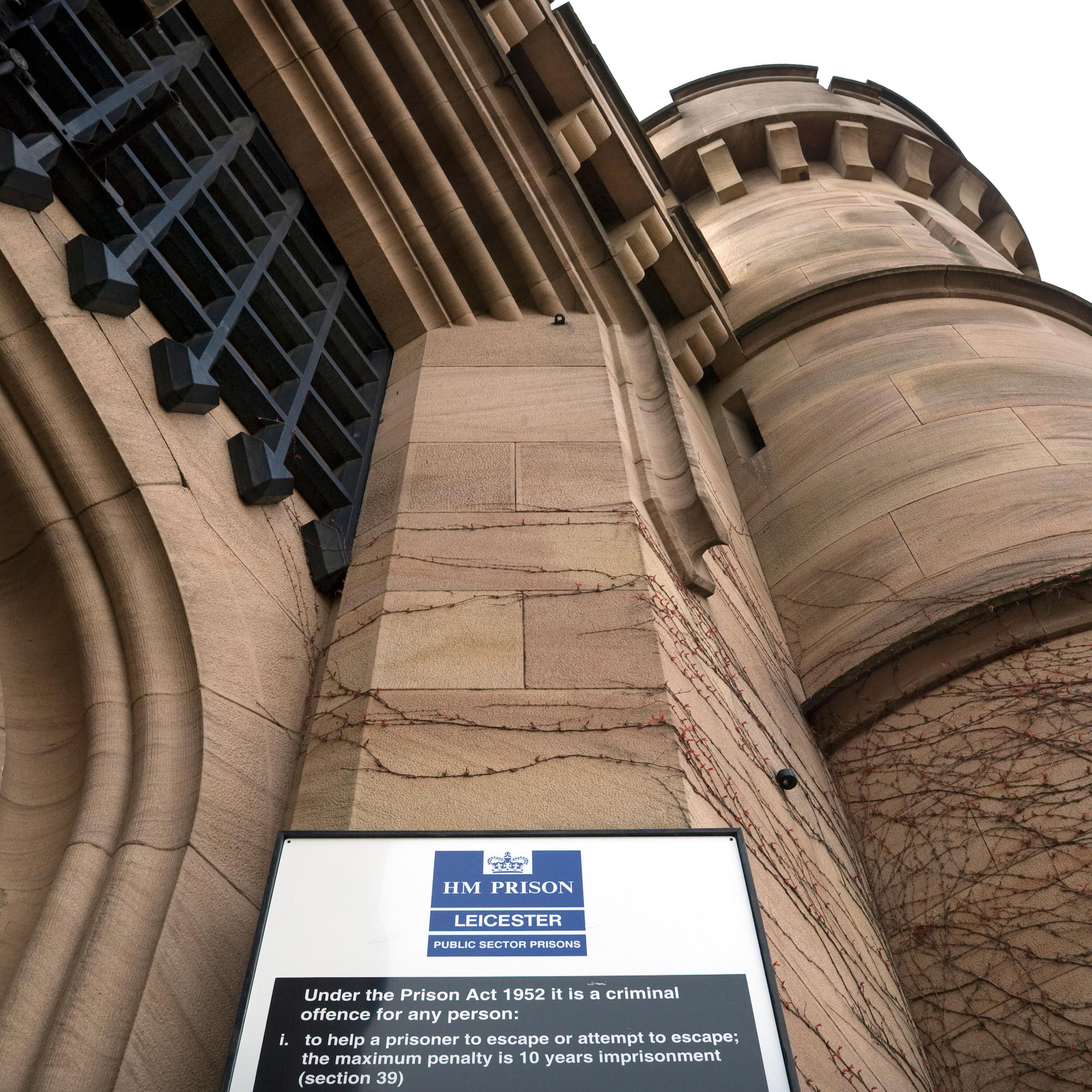 Castle-like entrance gate at HMP Leicester