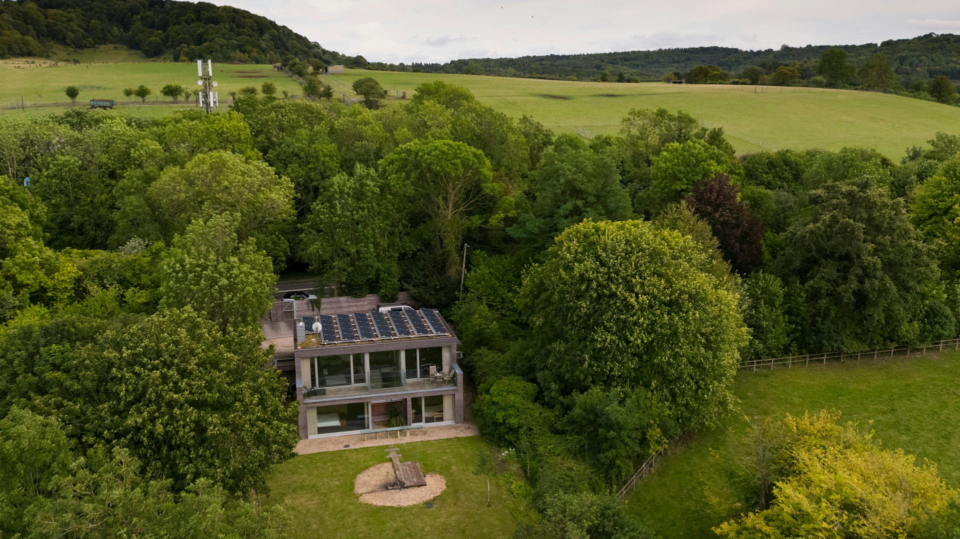 Eco-house in wooded hillside
