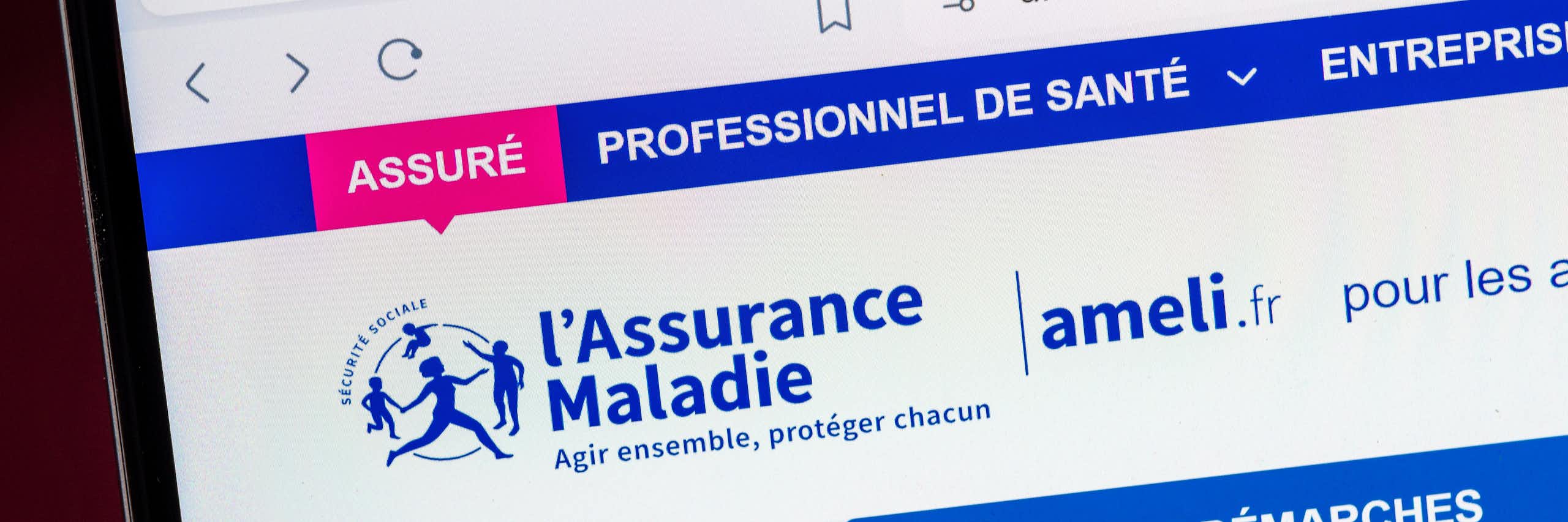 Gros plan sur le site "Ameli.fr" de l'Assurance Maladie française, permettant à la population d'effectuer la plupart des procédures administratives d'assurance maladie en ligne.