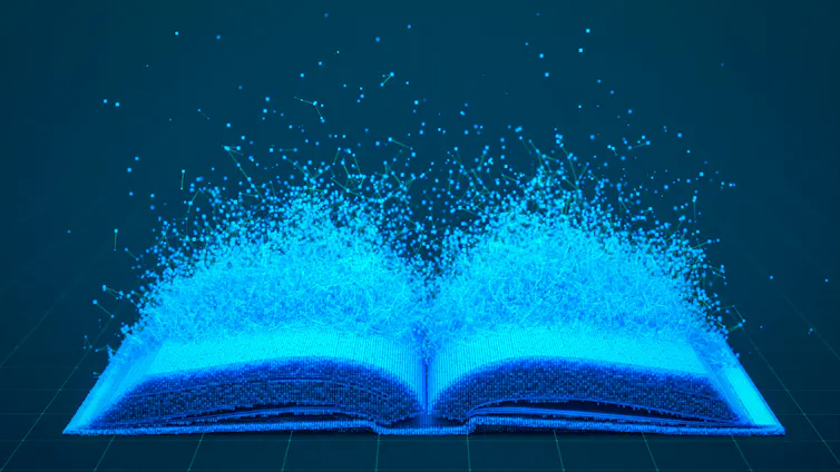 Digital image of a book that appears to be digitally dissolving.