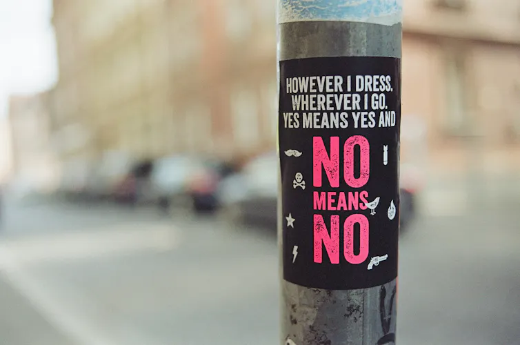 A sign that advocates against gender-based violence.