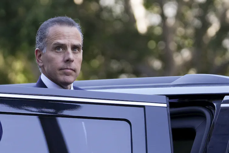 Hunter Biden leaves a federal courthouse in Los Angeles after pleading guilty on tax charges.