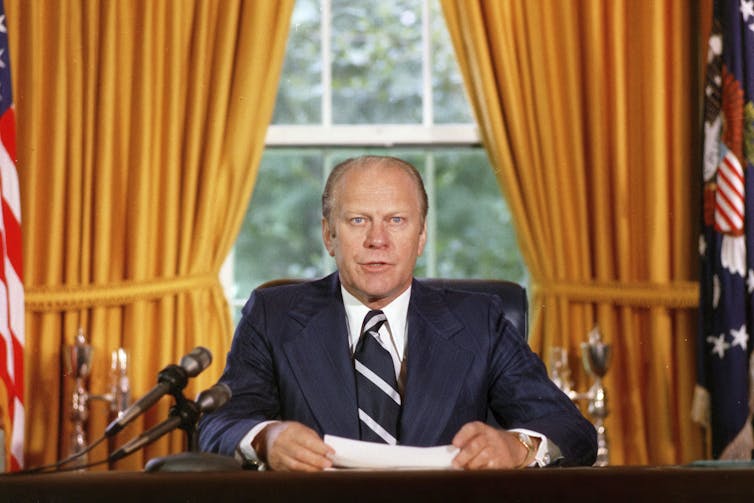 Gerald Ford addresses the nation regarding his pardon of Richard Nixon.
