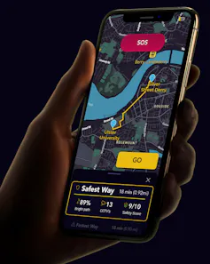 Safest Way app suggests a route home in Derry.