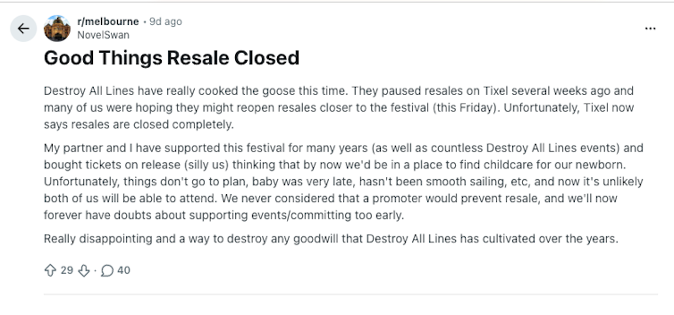 A screenshot of a Reddit post titled 'Good Things Resale Closed'.