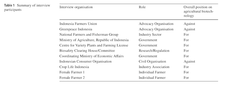Summary of interviews participants