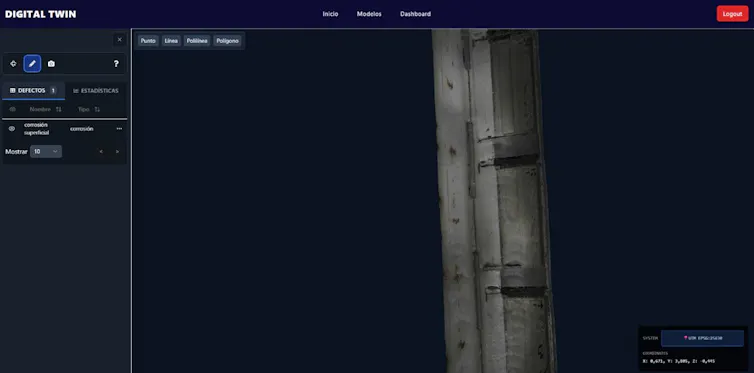Drones inspeccionan el hueco del ascensor 1 Un gemelo digital elaborado por la UCJC que muestra un plano general del hueco del ascensor escaneado por un dron de Hovering Solutions.
