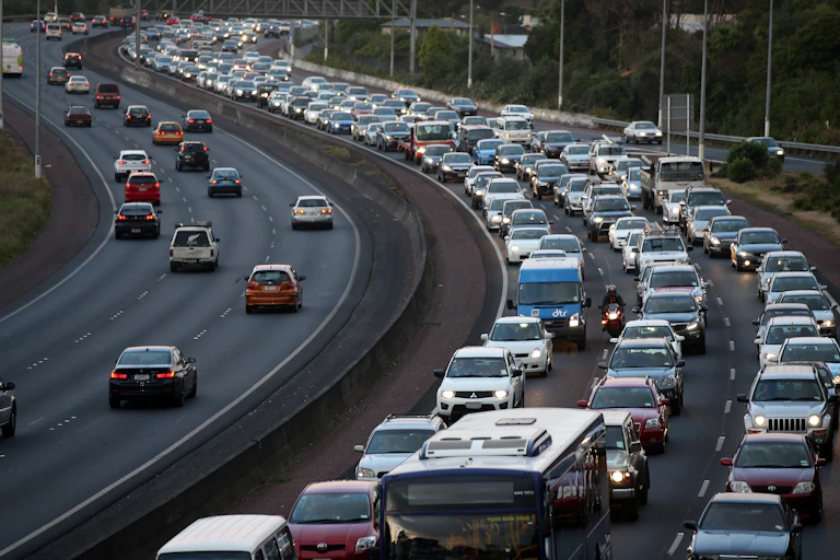 Traffic jam on a busy highway