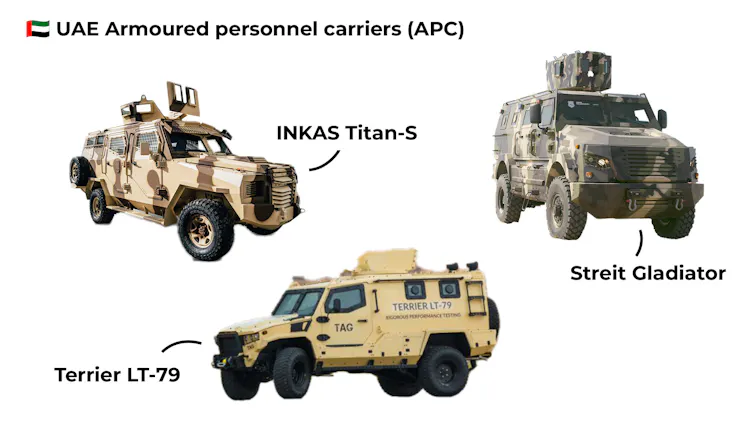 Some of the personnel carriers the United Arab Emirates have exported to Sudan