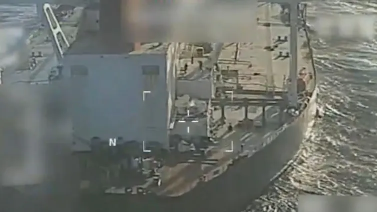 A screengrab of US footage showing the tanker, Skipper, about to be boarded by US troops.