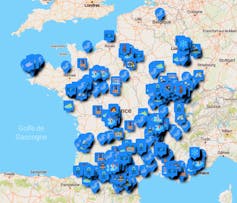 Carte de France indiquant où les mesures ont été effectuées