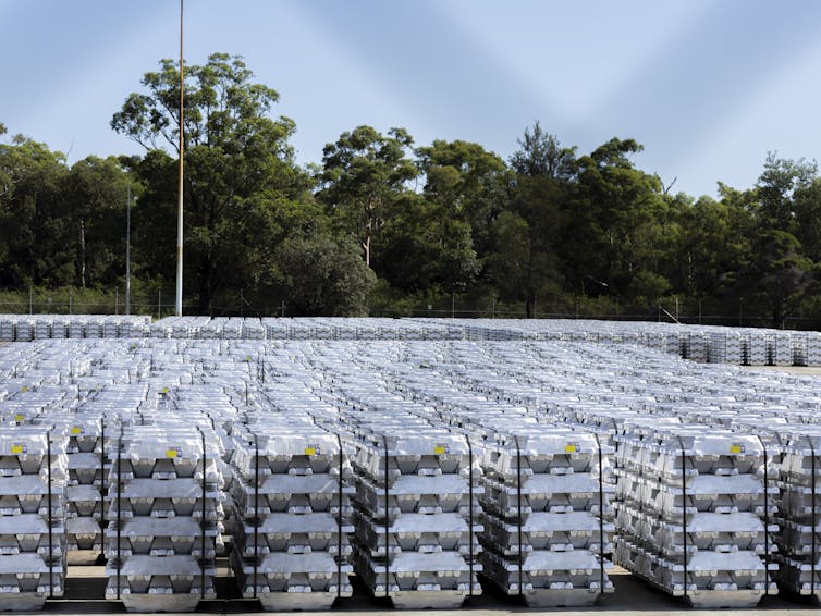 Aluminium stored at the Tomago smelter.