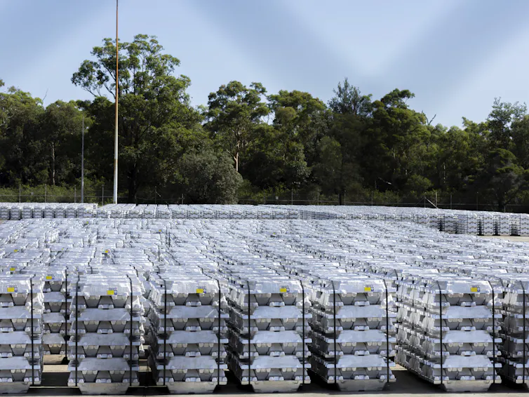Aluminium stored at the Tomago smelter.