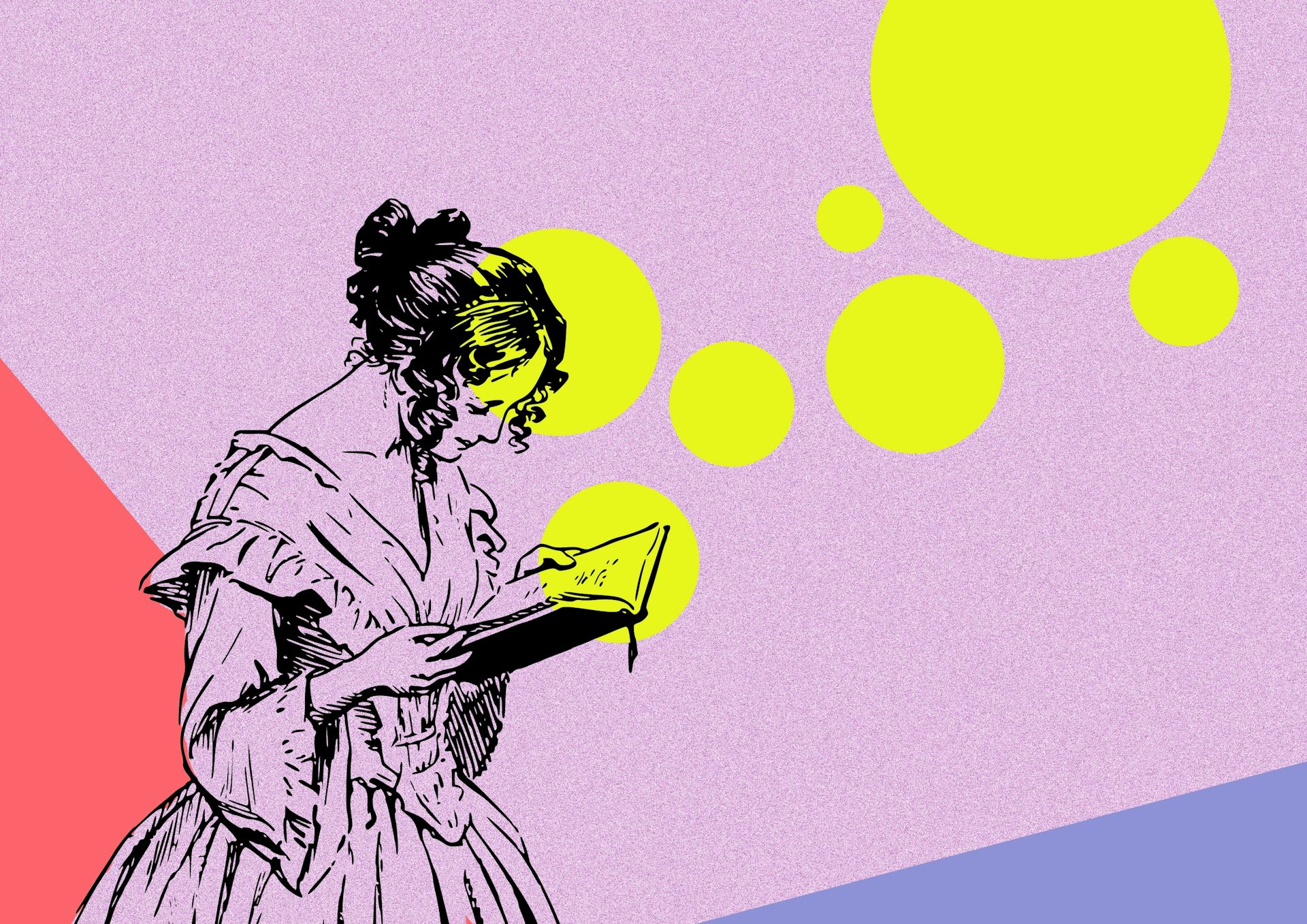 Dibujo de una mujer de época leyendo.