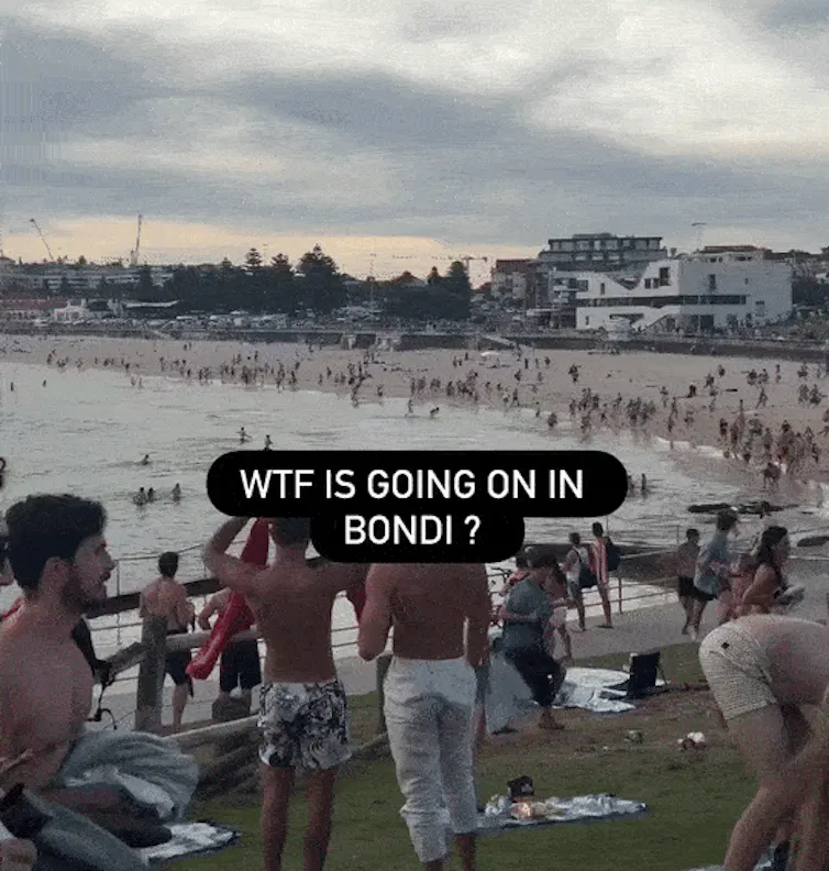 Beachgoers seen running from shots.