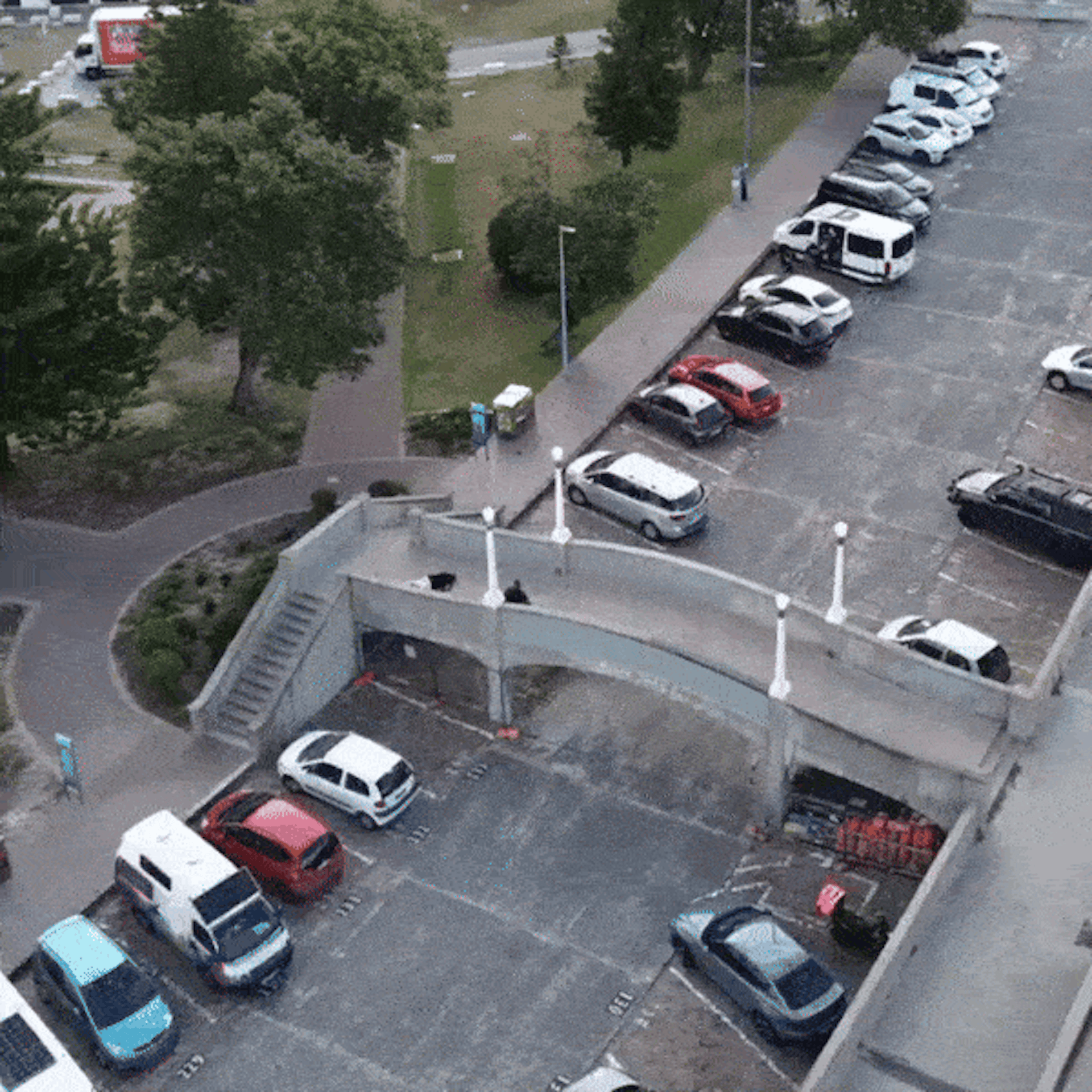 Drone footage shows one gunman down while a second remained firing.