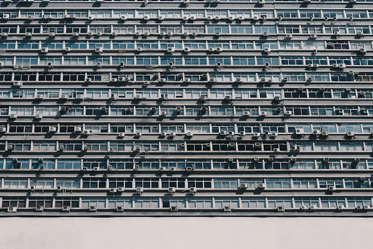 An office building covered in air conditioners in Brazil.