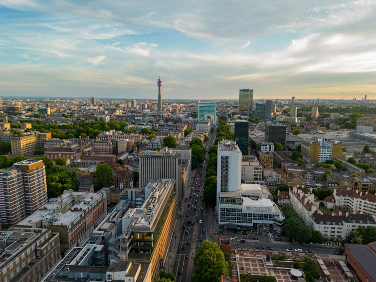 Aerial photo of Euston Road, London