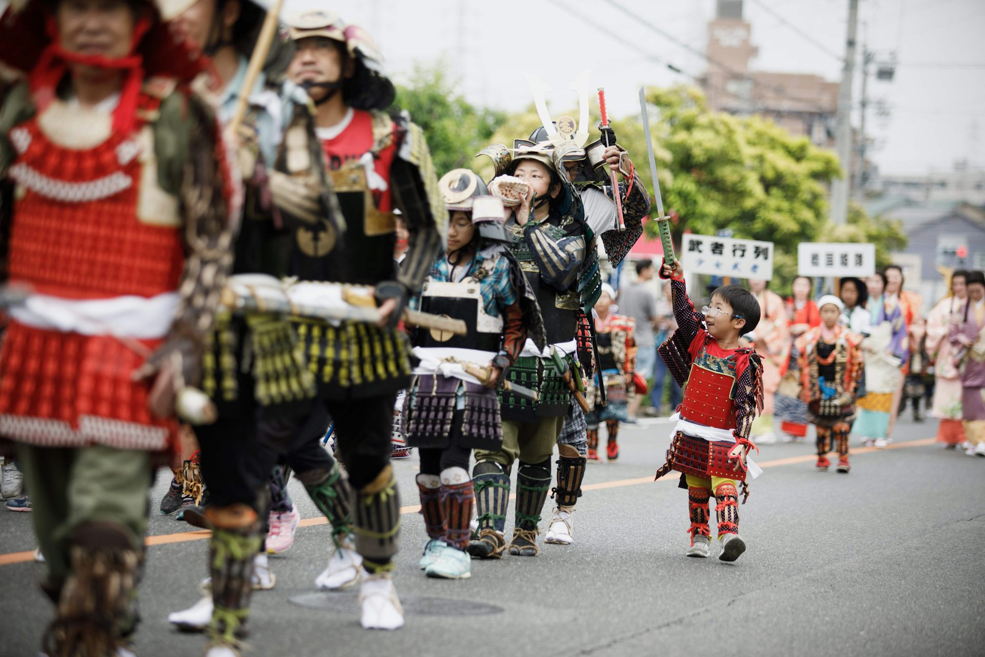 A child takes part in a historical festival in Toyoake city, Japan.