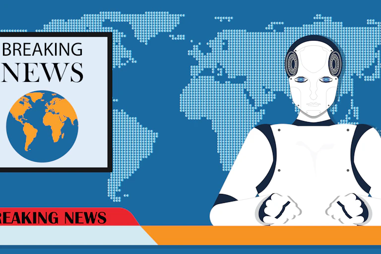 cartoon illustration of humanoid robot as news acnhor