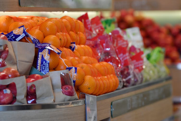 Fruit and vegetables seen in a store.