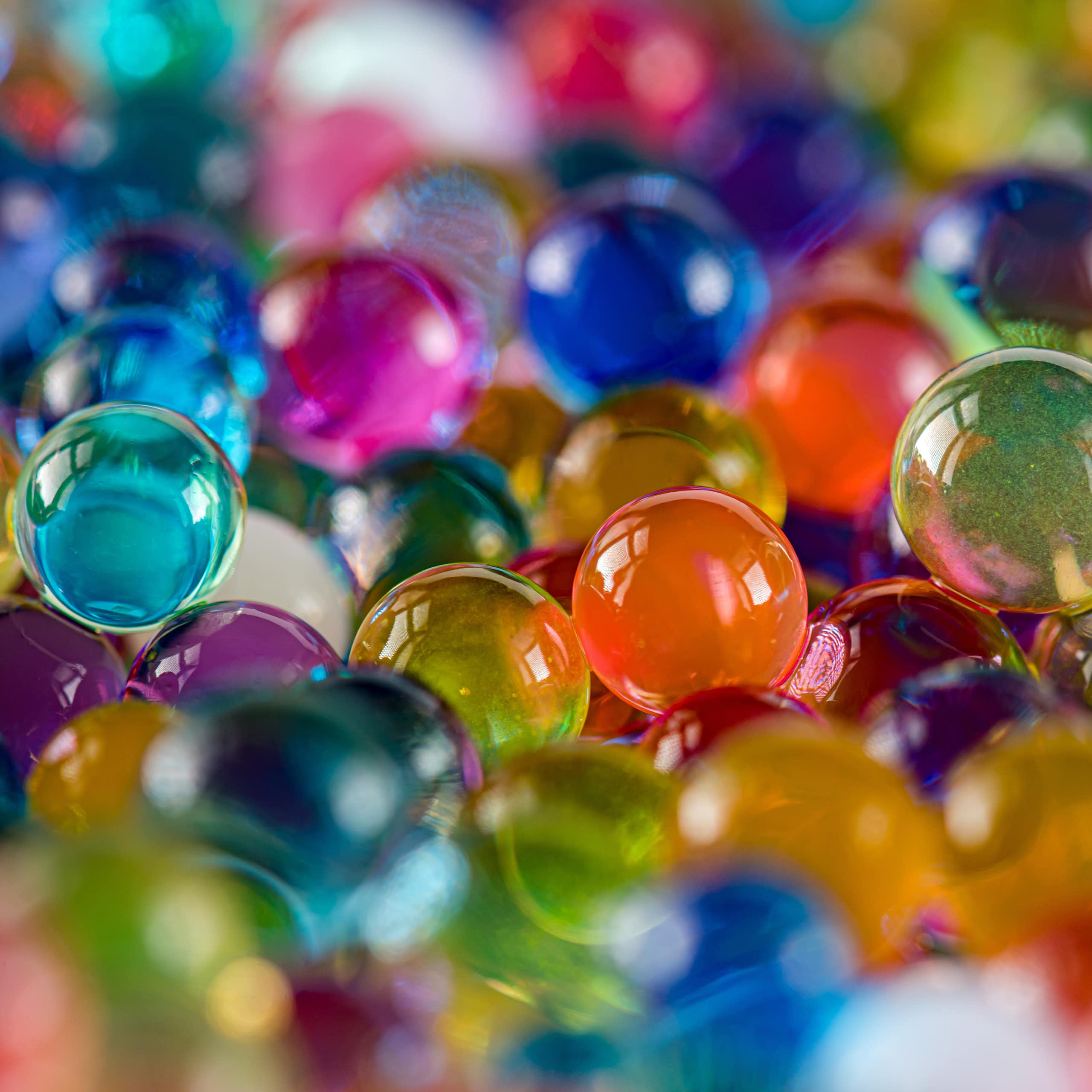 Colourful water beads close-up