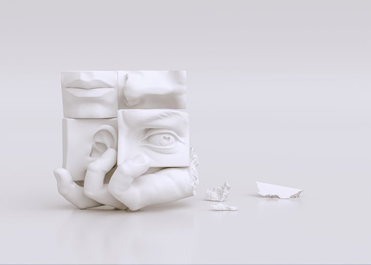 People will have as many as 33 senses 1 Five human senses concept: smell, touch, sight, taste, hearing. 3d rendering parts of face sense organs and hand of white sculpture